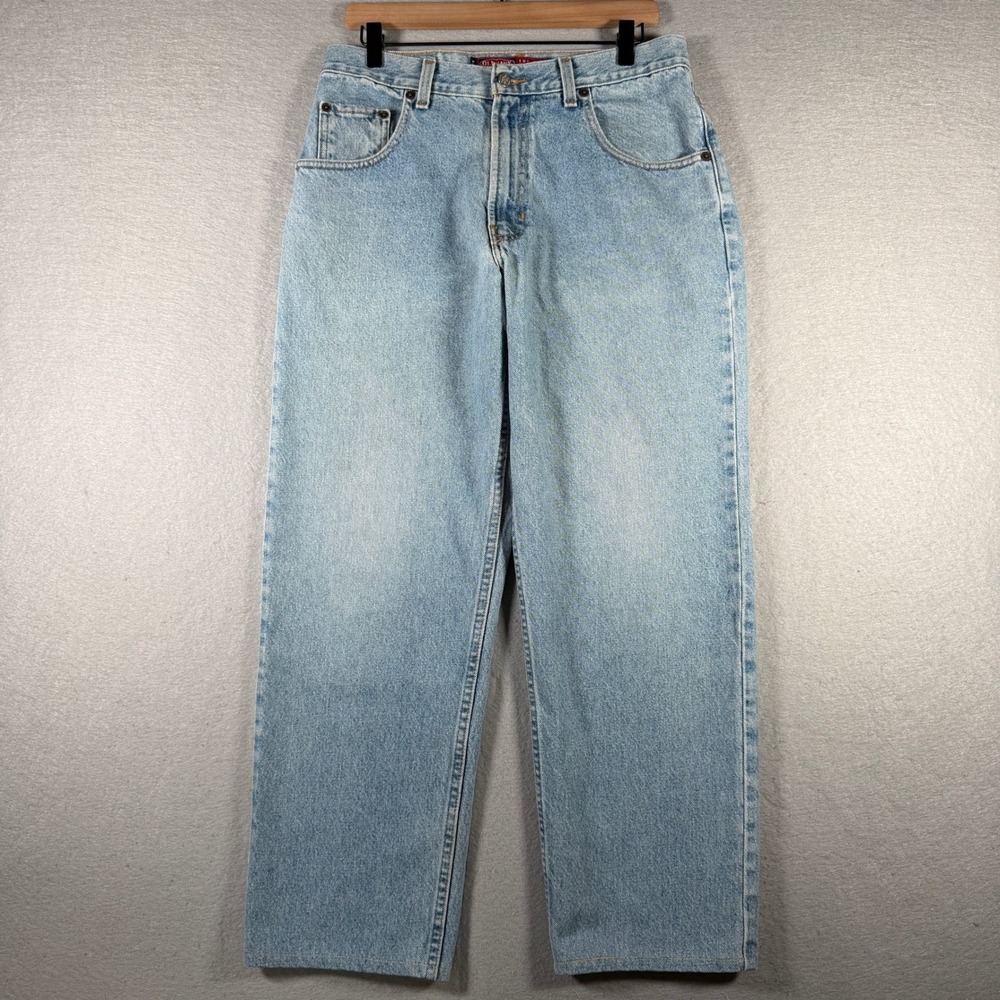 Vintage Old Navy Baggy Blue Jeans Mens 32x28 Light Wash 90s Wide Leg Denim